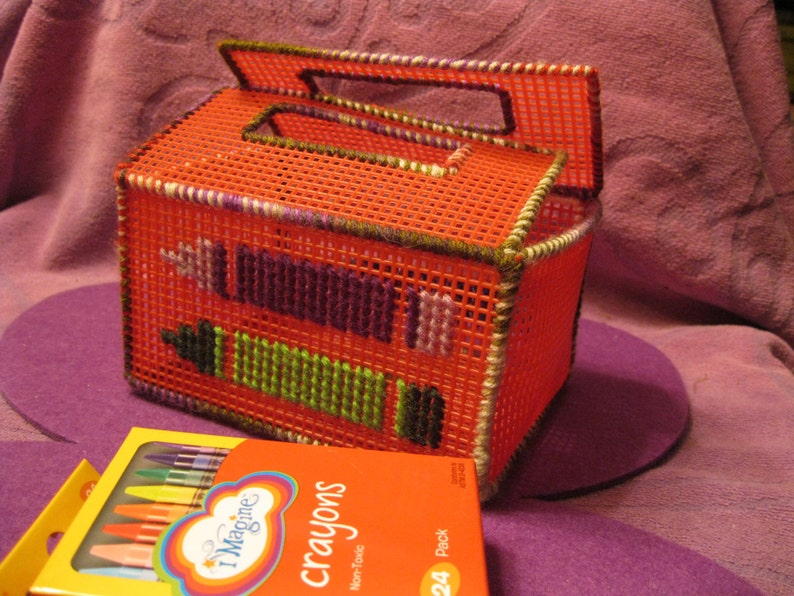 PLASTIC CANVAS CRAYON Box Red Etsy