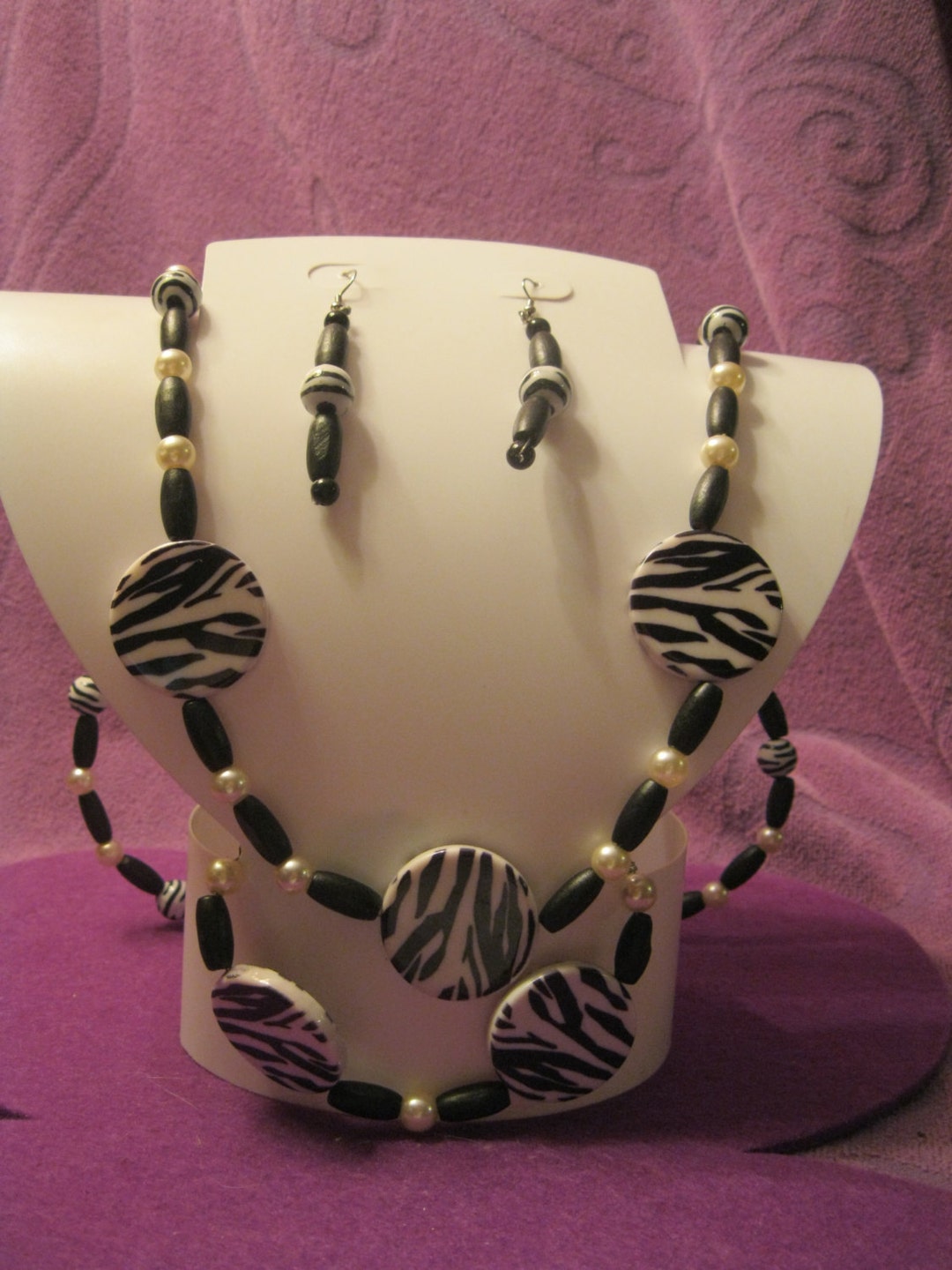 BLACK and WHITE ZEBRA Print Jewelry Set Etsy