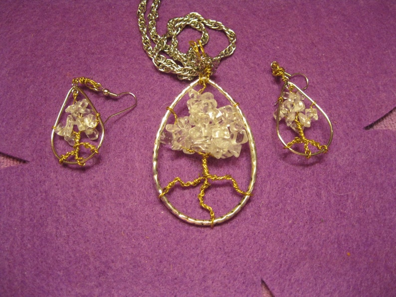 Teardrop HEALING TREE Necklace and Earring Set CRYSTAL Quartz