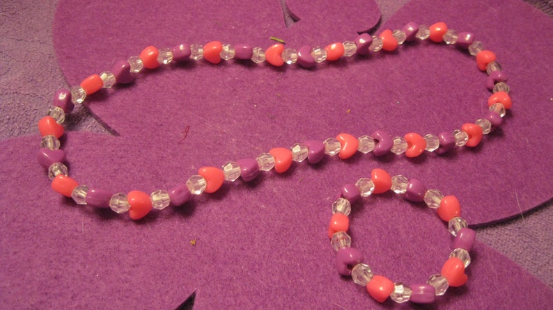 Children Assorted PINK And PURPLE HEARTS with Clear Beads Jewelry Set