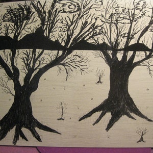 BLACK And WHITE Pen and Ink TREES