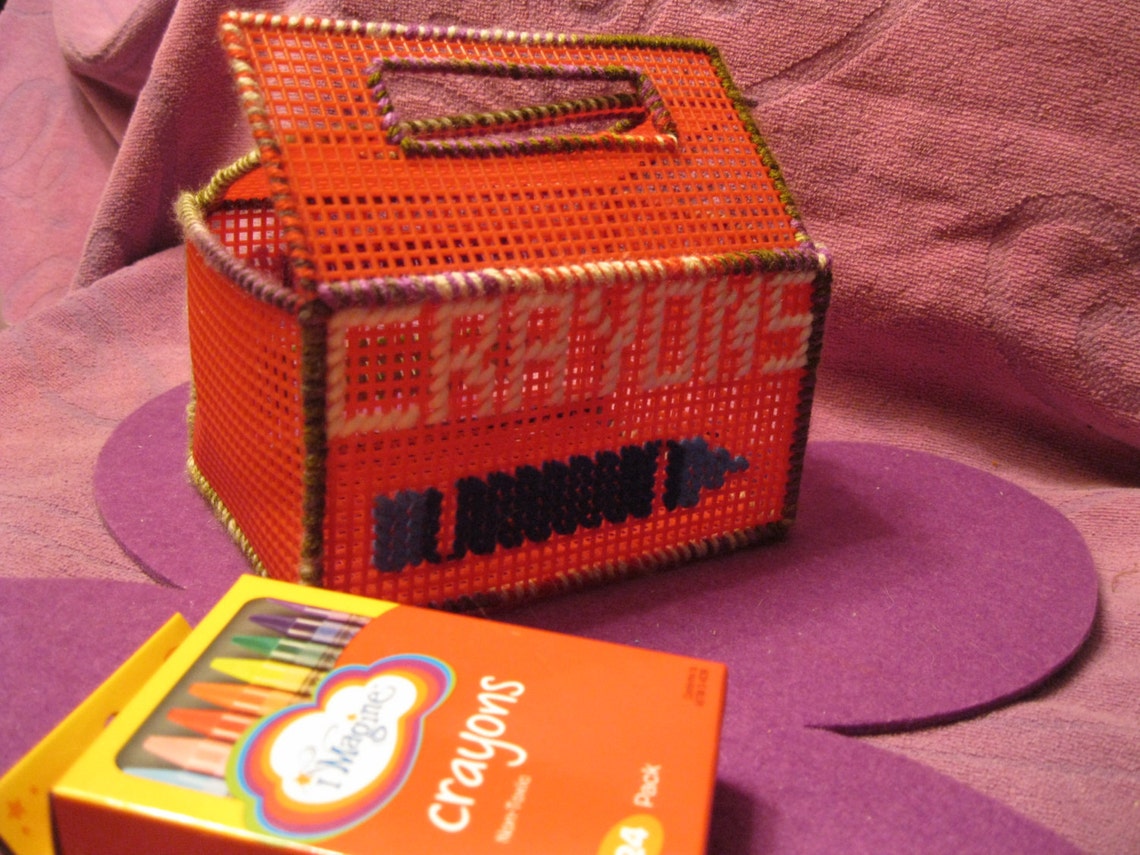 PLASTIC CANVAS CRAYON Box Red Etsy