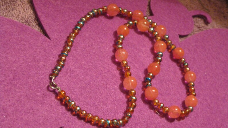 PEACH And BLUE IRIDESCENT Beaded Jewlery Set