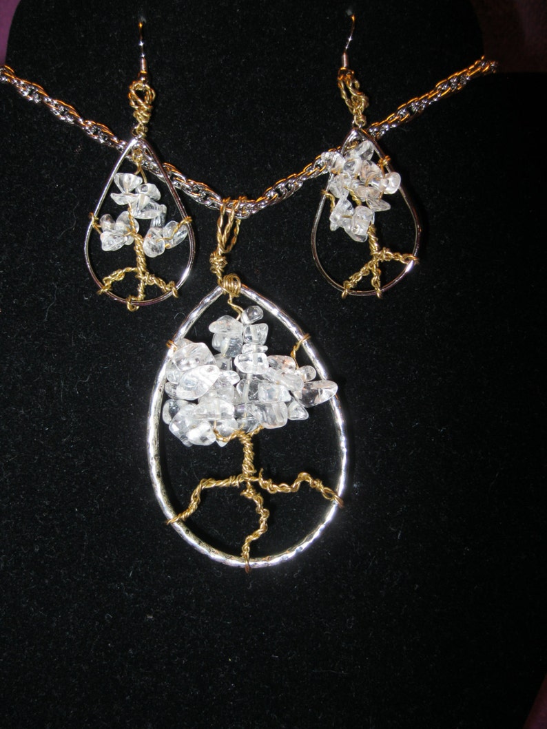 Teardrop HEALING TREE Necklace and Earring Set CRYSTAL Quartz