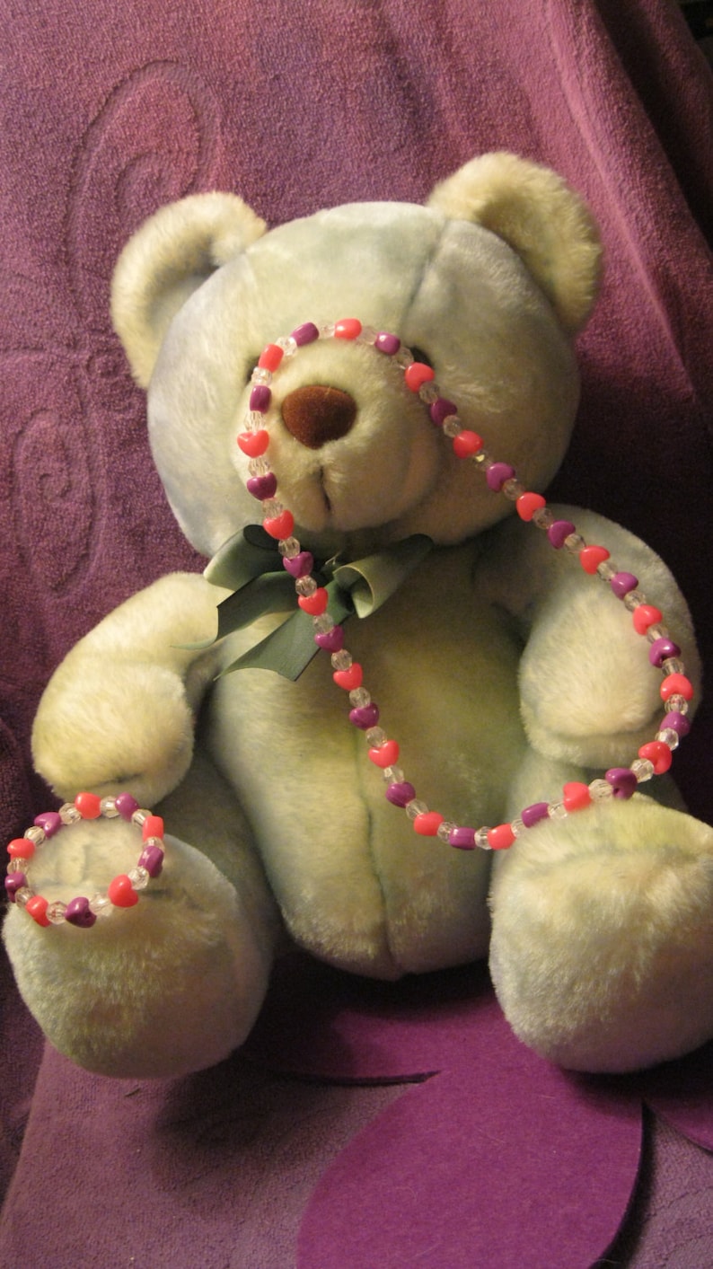 Children Assorted PINK And PURPLE HEARTS with Clear Beads Jewelry Set