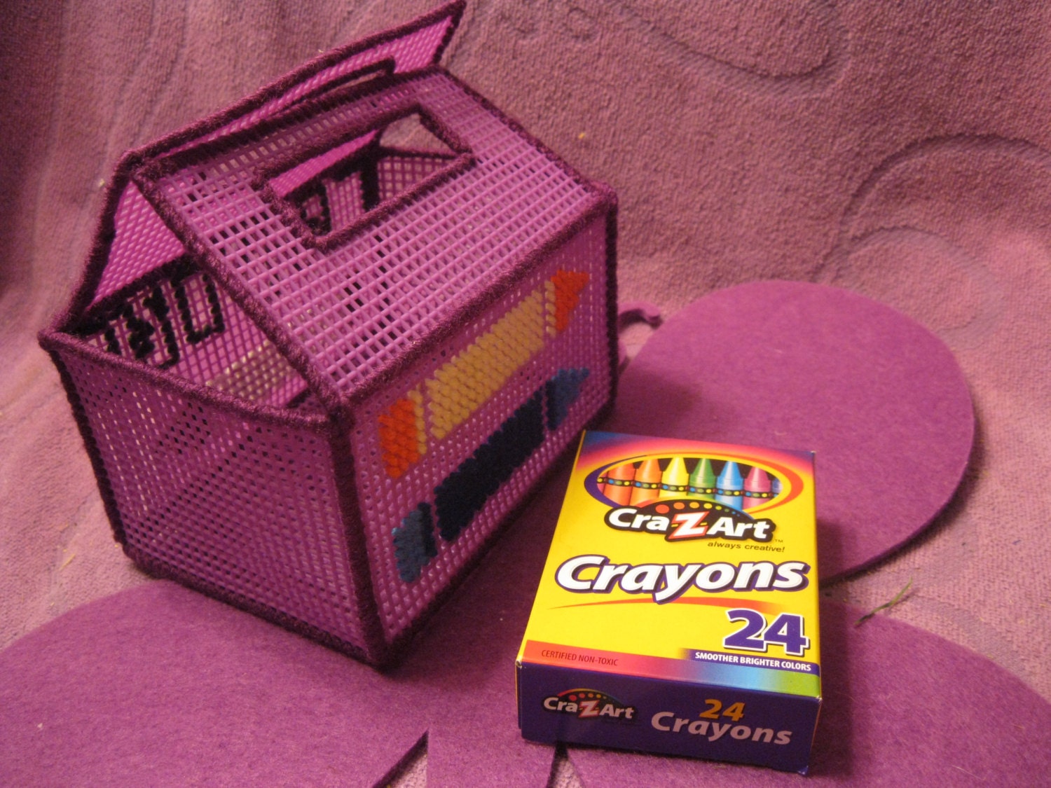 PLASTIC CANVAS CRAYON Box Purple Etsy