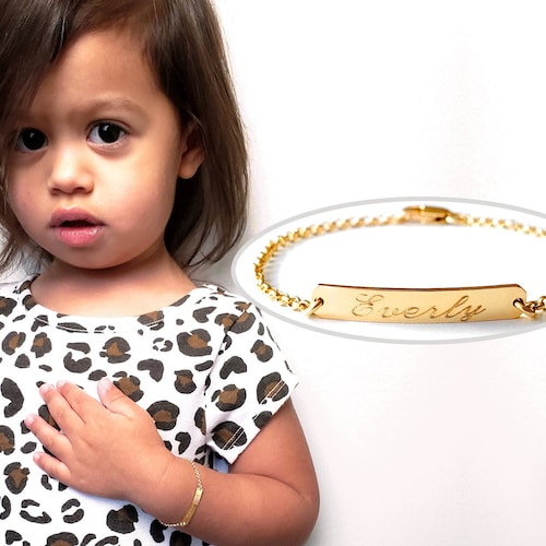 Gold ID Baby Bracelet Engraved Hand Stamped Sterling Silver Etsy