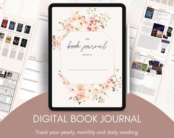 Digital Book Journal for Tablets iPad | Reading Journal | Book Reviews | Yearly Monthly Log | Series Library Trackers | PDF Digital Download