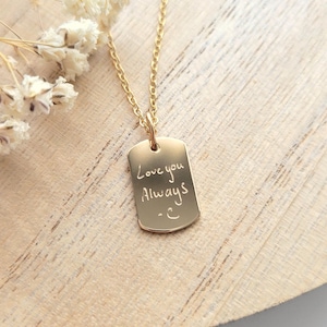 Echte handschriftketting, 14 kt gouden vulling sterlingzilver, aangepaste dog tag-ketting, herdenkingshanger, aangepaste handgeschreven charme, geheugensieraden