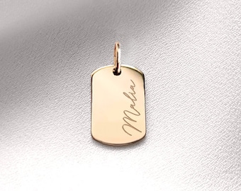 Style No. 13 - KOA Mini | Signature Name Plate Dog Tag Pendant | 14k Gold Fill Sterling Silver | Slide On Detachable | Personalized Kids Pet