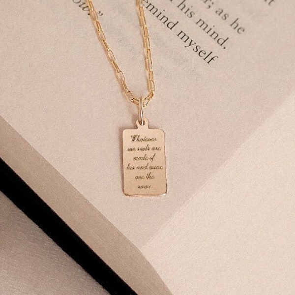 Custom BOOK QUOTE - HARPER Pendant | 14k Gold Fill Sterling Silver, Bookish Necklace, Bookworm Bookstagram Lover, Writer Publisher Gift