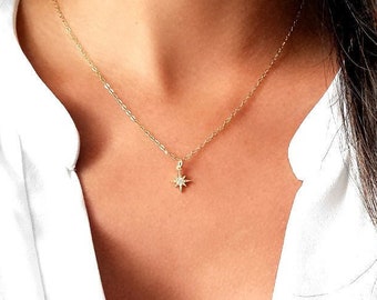 Teeny Tiny North Star CZ Necklace | Eight Point Star Necklace | Starlight Necklace | Dainty Star Necklace