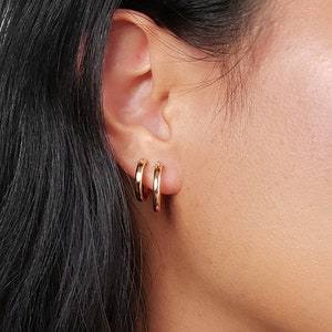 14k Gold Filled Hoop Earrings, Sterling Silver,click hoops,simple easy snap hoop, huggie hoop,thick hoops,small plain snug hoops, 13mm,15mm