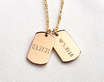 KOA (Mini) Storybook Necklace | Mini Dog Tags | Multiple Tags Add 1 2 3 4 5 Tags | Custom Name Date Tag | 14k Gold Filled or Sterling Silver