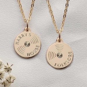 Aangepaste hanger ketting vinylplaat • 14k goldfill • Sterlingzilver • Gepersonaliseerde lp-ketting • Sieraden favoriet album • ARIA 14 mm