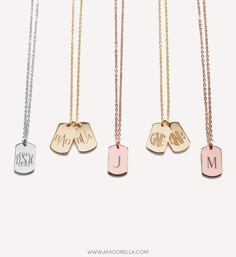 Monogram Mini Dog Tag Necklace MULTIPLE TAGS 14k Gold Fill Etsy