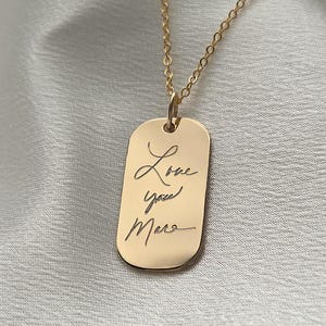 Echte handschriftketting, 14 kt gouden vulling sterlingzilver, aangepaste dog tag-ketting, herdenkingshanger, aangepaste handgeschreven charme, geheugensieraden