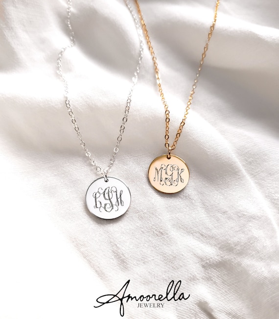 Laser Engraved Family Monogram Round Pendant Necklace Laser Engraved Family Monogram Round Pendant Necklace
