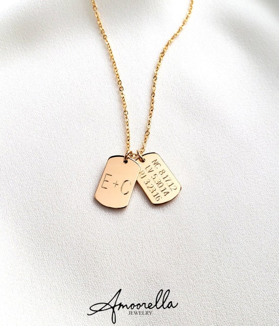 Custom Mini Dog Tag Necklace MULTIPLE TAGS 14k Gold Fill 