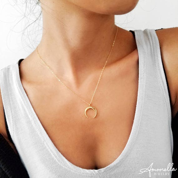 Crescent Horn Necklace Sterling Silver 14k Gold Or Rose Image 0