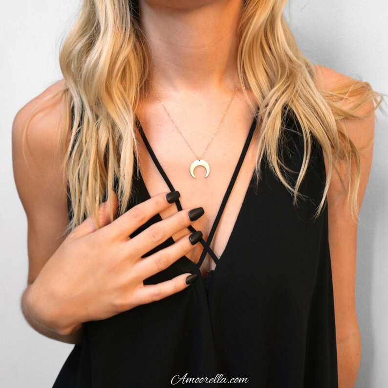 Upside Down Crescent Moon Necklace in Sterling Silver 14k