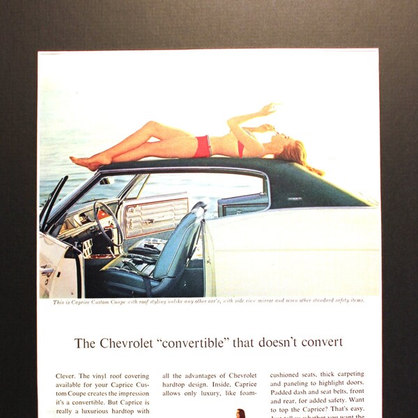 1966 Chevrolet Caprice Magazine Ad/vintage magazine ad/automotive art/ automobile decor/automobilia/cool men's gift/1960's/ Convertible