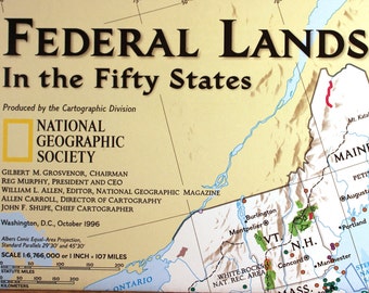 Federal Lands in the Fifty States United States vintage map/ National Geographic/ Cartography/