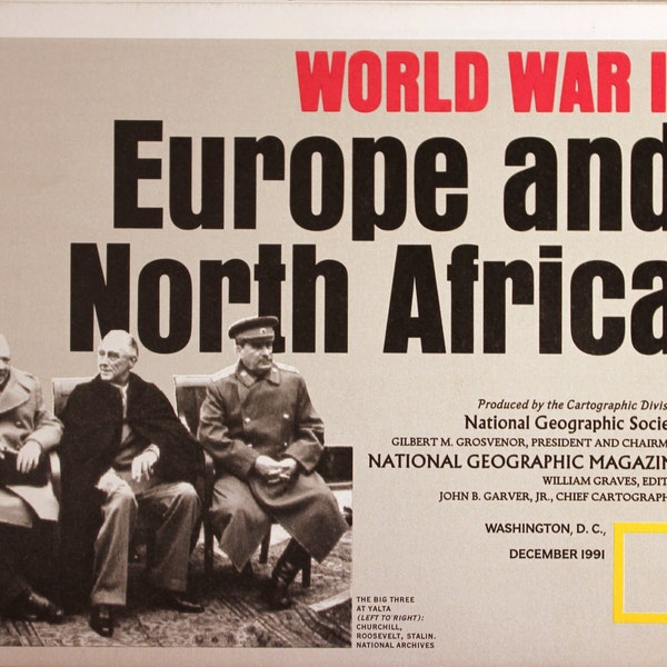 World War II Europe and North Africa Map/ National Geographic/ Cartography/ maps/ Hitler/ Allies/ Axis powers/ Military memorabilia