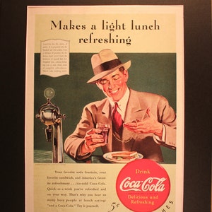 1940 Coca-Cola Business man&#39;s lunch Magazine Advertisement/Vintage ad /retro ads/1940s /Coke/ Coca-Cola/ cool men&#39;s gift/