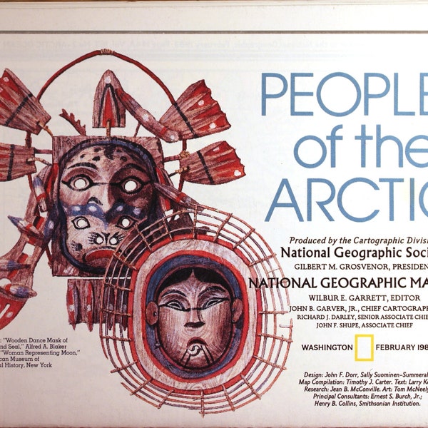 Peoples of the Arctic vintage map/ National Geographic/ Cartography/ maps/ Aleut/ Alaskan/Kurchin/ Pole/ Yakut/ Nenets/ Lapp/ Evenk/ Chukchi