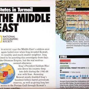 Middle East Vintage Map/ Cartography/ maps/ Turkey/ Syria/ Iran/ Israel/ Iraq/ Saudi Arabia/ Kuwait/ Lebanon/ Jordan/ Egypt/ UAE/ Yemen