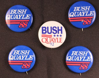 George Bush Campaign pins/ Dan Quayle/ 1988 Presidential Election/ 1992 Presidential Election/ GOP/ Republican/ Politics/ President/ Texas