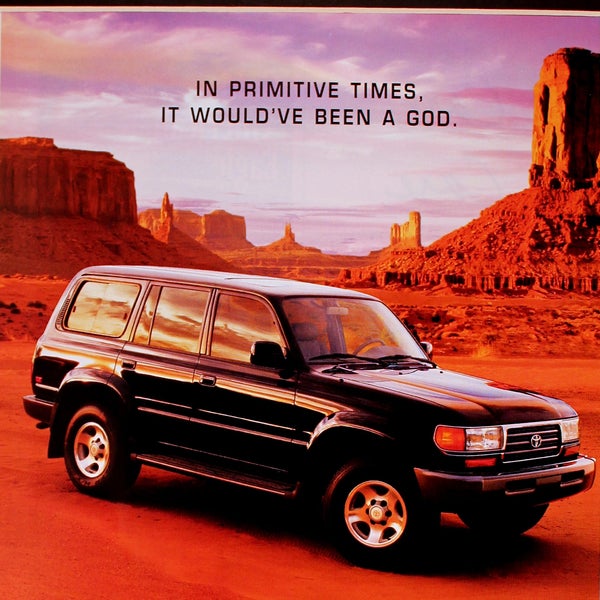 1997 Toyota Land Cruiser Magazine ad /Vintage ad/ "In Primitive Times It Would 've Been a God"/Cool Men's Gift