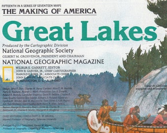 Great Lakes vintage map/ cartography/ The Making of America/Lake Superior /Lake Michigan /Lake Huron /Lake Erie /Lake Ontario /Wiscosin