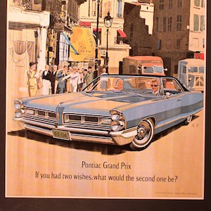 1965 Pontiac Grand Prix Magazine Advertisement/vintage magazine /automotive art/automobile decor/ cool men&#39;s gift/