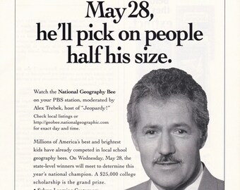 Anuncio de Alex Trebek en el concurso nacional de geografía / Jeopardy!
