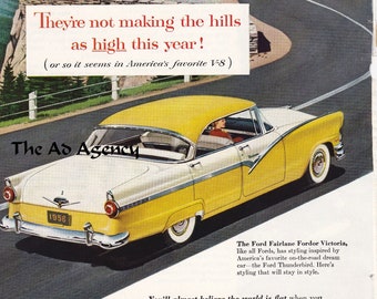 1956 Ford Fairlane Fordor Victoria Magazine Advertisement/vintage ad/automotive art/automobile decor/automobilia/cool men's gift/1950's car