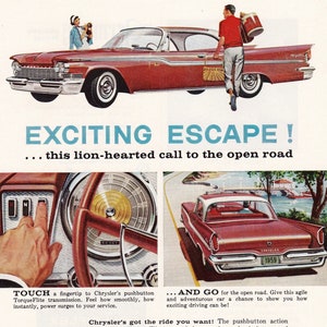1959 Chrysler lion-hearted call Magazine Ad/vintage auto advertisement /auto art/automobile decor/automobilia/cool men&#39;s gift/ 1960&#39;s