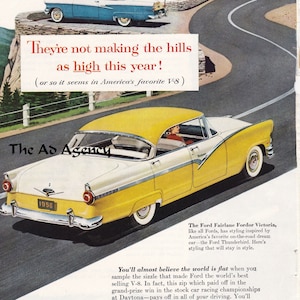 1956 Ford Fairlane Fordor Victoria Magazine Advertisement/vintage ad/automotive art/automobile decor/automobilia/cool men's gift/1950's car