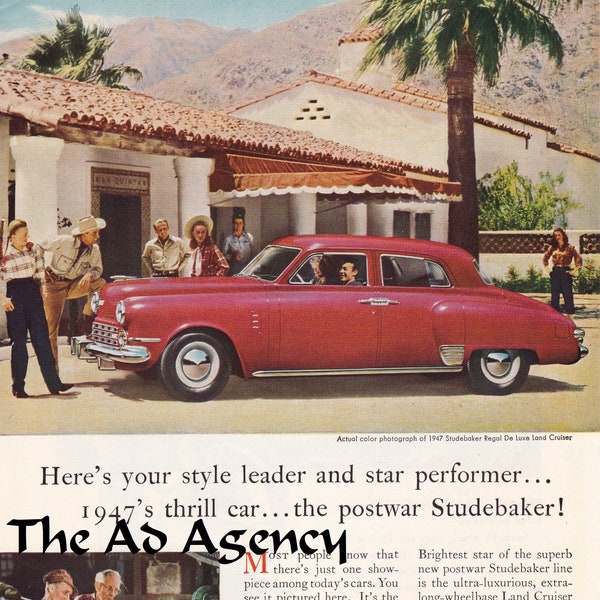 1947 Studebaker Regal Deluxe Land Cruiser Magazine Advertisement/ vintage ad/automotive art/ automobile decor /cool men's gift/ 1940's