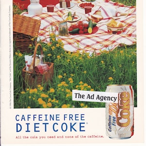 1996 Diet Coke Caffeine Free Magazine Advertisement /Vintage advertising/ retro ad/ /Coke/ Coca Cola/ cool men&#39;s gift/ All the cola you need