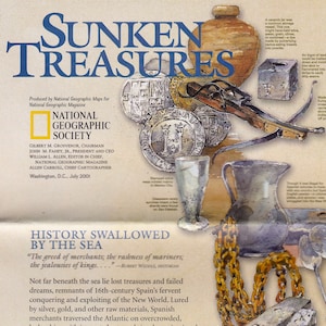 Versunkene Schätze Karte / Diagramm / National Geographic / Kartographie / Karten / Archäologie / Unterwasserarchäologie / Meereserkundung / Schatzsuche