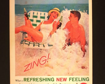 1961 Coca-Cola Beach Zing! Magazine Advertisement/Vintage advertising/retro ads/1960s/Coke/Coca Cola/cool men's gift/Prom night/dancing