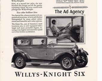 1928 Willys-Knight Six Magazine Advertisement/vintage magazine ad/automotive art/automobile decor/ cool men's gift/ auto history 1920's cars