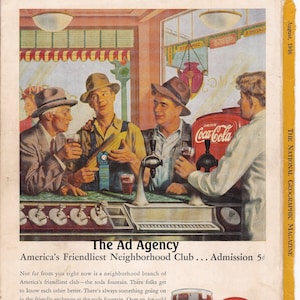 Coca-Cola 1946 &quot;El club de barrio más amigable de Estados Unidos... entrada 5 centavos Anuncio de revista/Anuncio antiguo de los años 1940/Coca-Cola/regalo genial