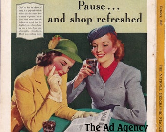 1940 Coca Cola "Pause ... and shop refreshed" ad -Coke /vintage ad / "The pause that refreshes"/cool men's gift/ cool women's gift