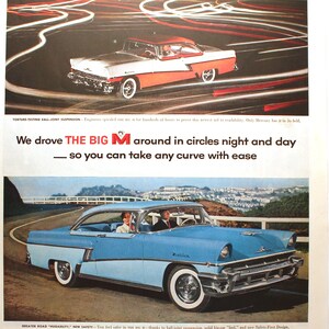 1956 Mercury Big M Sedan Magazine Advertisement/vintage magazine ad/automotive art/automobile decor/automobilia/cool men's gift/1950s