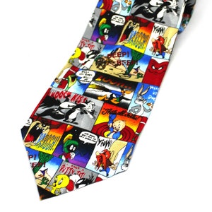 Corbata extralarga de Looney Tunes, Corbata vintage, Dibujos animados de televisión, Silvestre, Piolín, Bugs Bunny, Correcaminos, Pato Lucas, El marciano