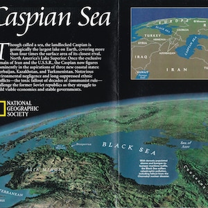 Caspian Sea Vintage Map/ Cartography/ maps/ Turkey/ Iran/ Turkmenistan/ Russia/ Azerbaijan/ Kazakhstan/ Georgia/ Iraq/ Uzbekistan/ Asia