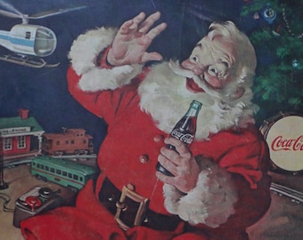 1962 Coca Cola Santa Claus Ad / National Geographic /Coke /model train /vintage ad/ Christmas/ jolly old Saint Nick /cool men's gift